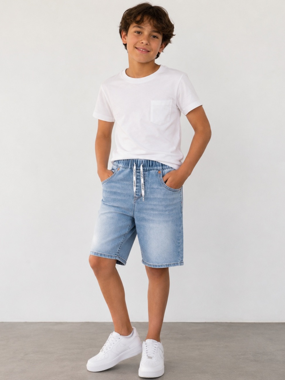 🩷. 1665. Levi’s Boys Light Wash Pull-On Denim Shorts Elastic Waist Drawstring